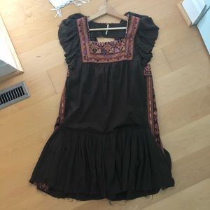 Embroidered Brown Mini Dress